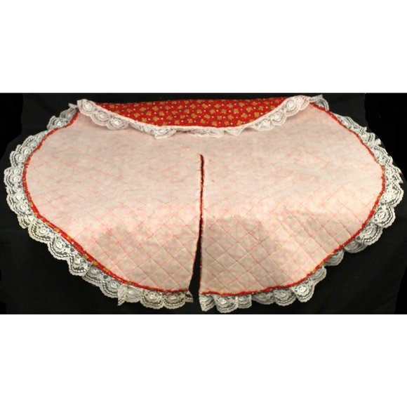 VTG? Handmade Tree Skirt Red with Teddy Bear Hearts Candy Cane - Lace Trim 35" - Picture 5 of 6